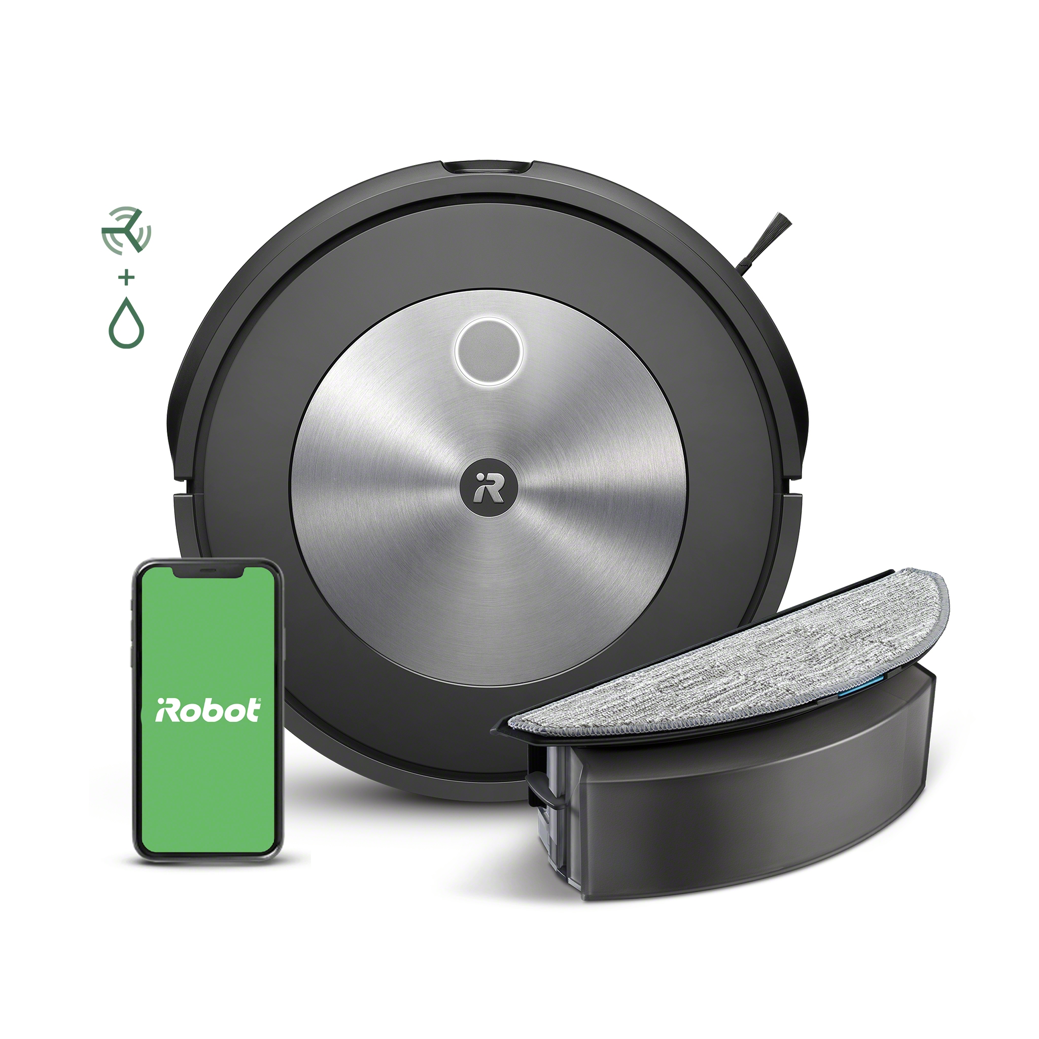 RoombaCombo_j5_Accessory_MopBin_Graphite_Photo_Studio_CleanBase_LeftFacing_MopBin_Underside_Icons_Phone_Overlay_4000x4000